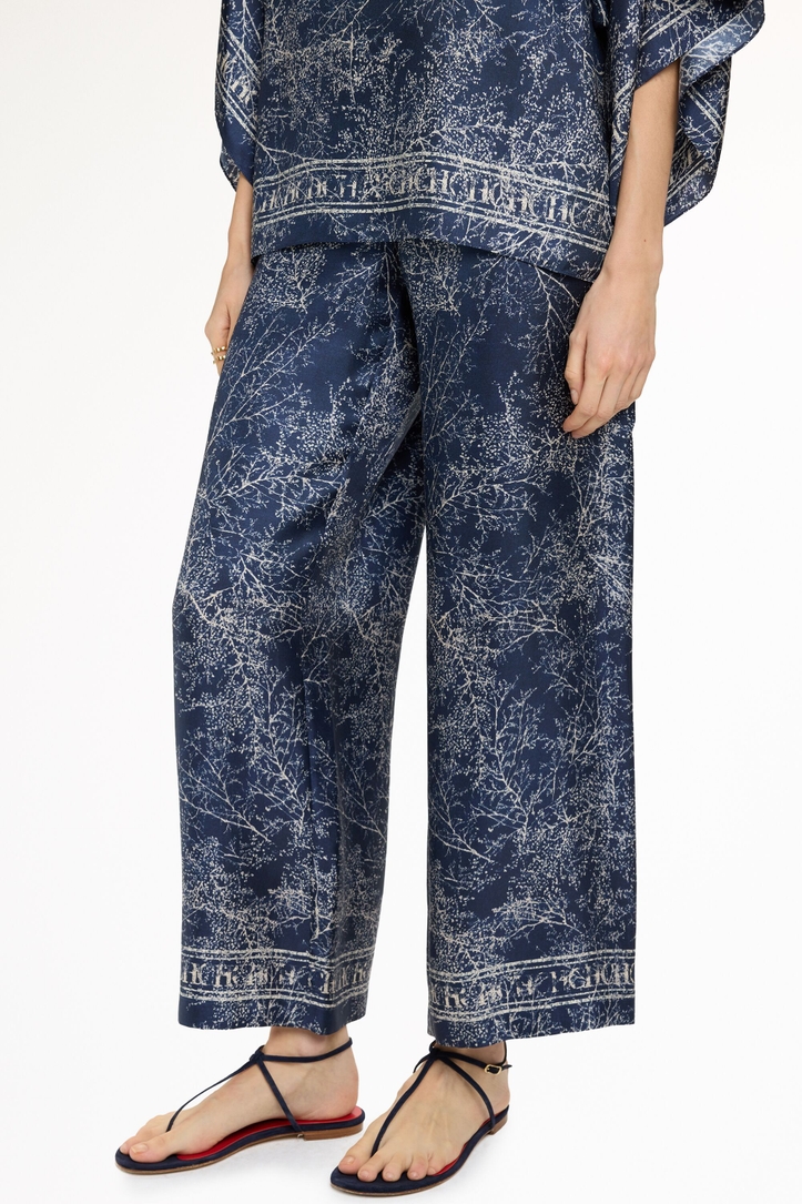 Sakura Print Silk Twill Pyjama-Style Pants