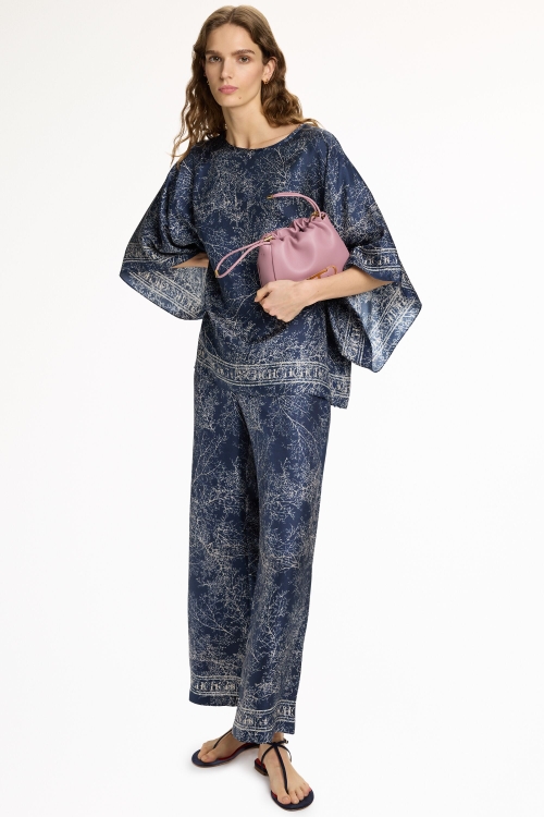 SAKURA PRINT SILK TWILL PYJAMA-STYLE PANTS