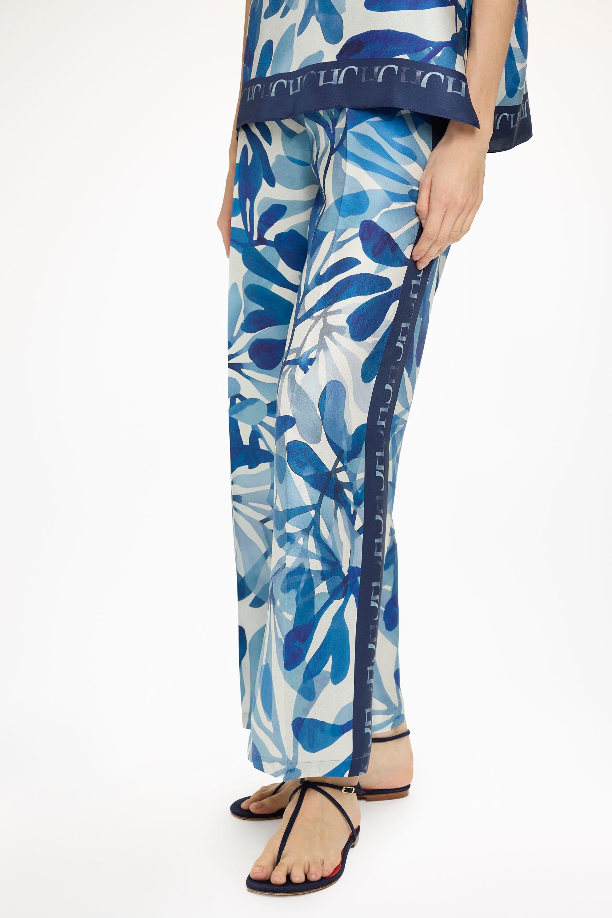 Seaflora Print Silk Twill Pyjama-Style Pants