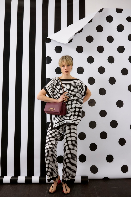 POLKA DOTS PRINT SILK TWILL STRAIGHT-LEG PANTS