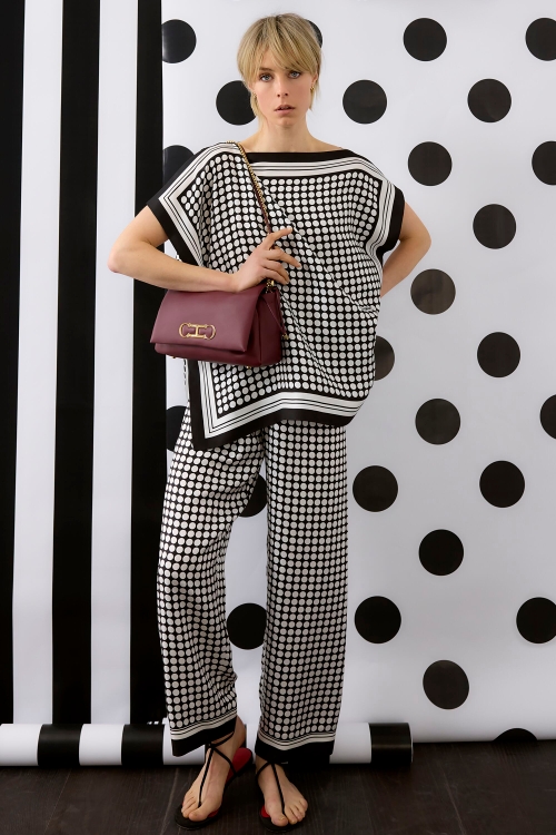 POLKA DOTS PRINT SILK TWILL STRAIGHT-LEG PANTS
