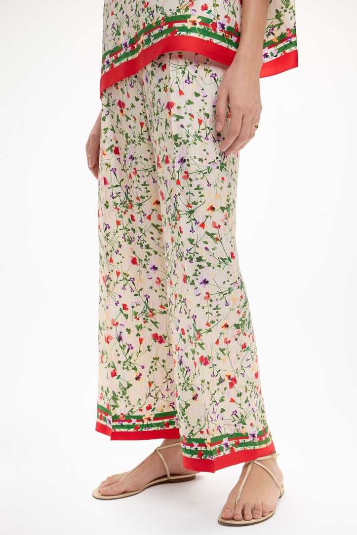 Print Silk Twill Straight-Leg Pants