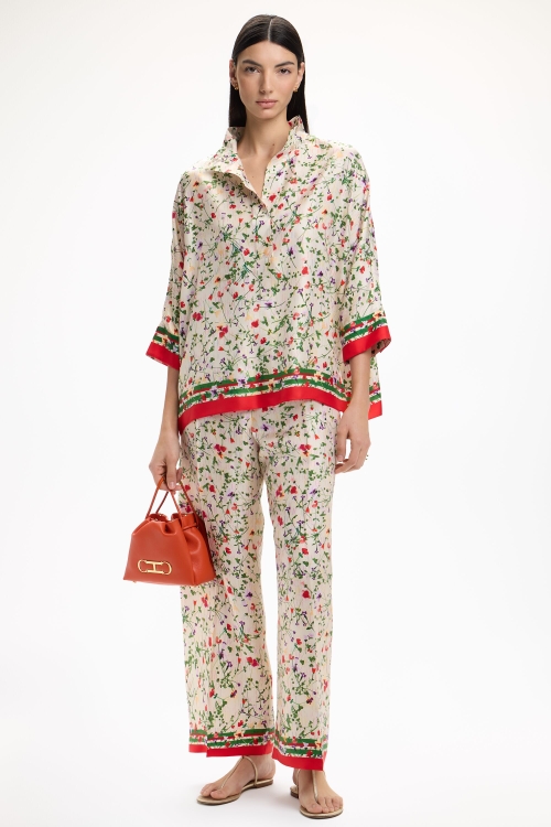 PRINT SILK TWILL STRAIGHT-LEG PANTS