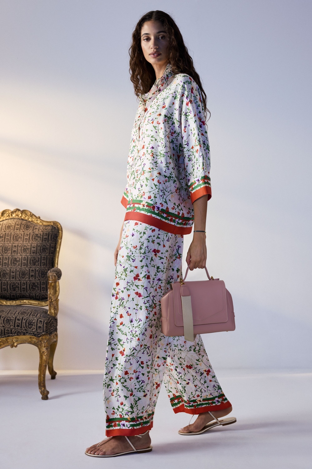 SECRET GARDEN PRINT SILK TWILL STRAIGHT-LEG PANTS