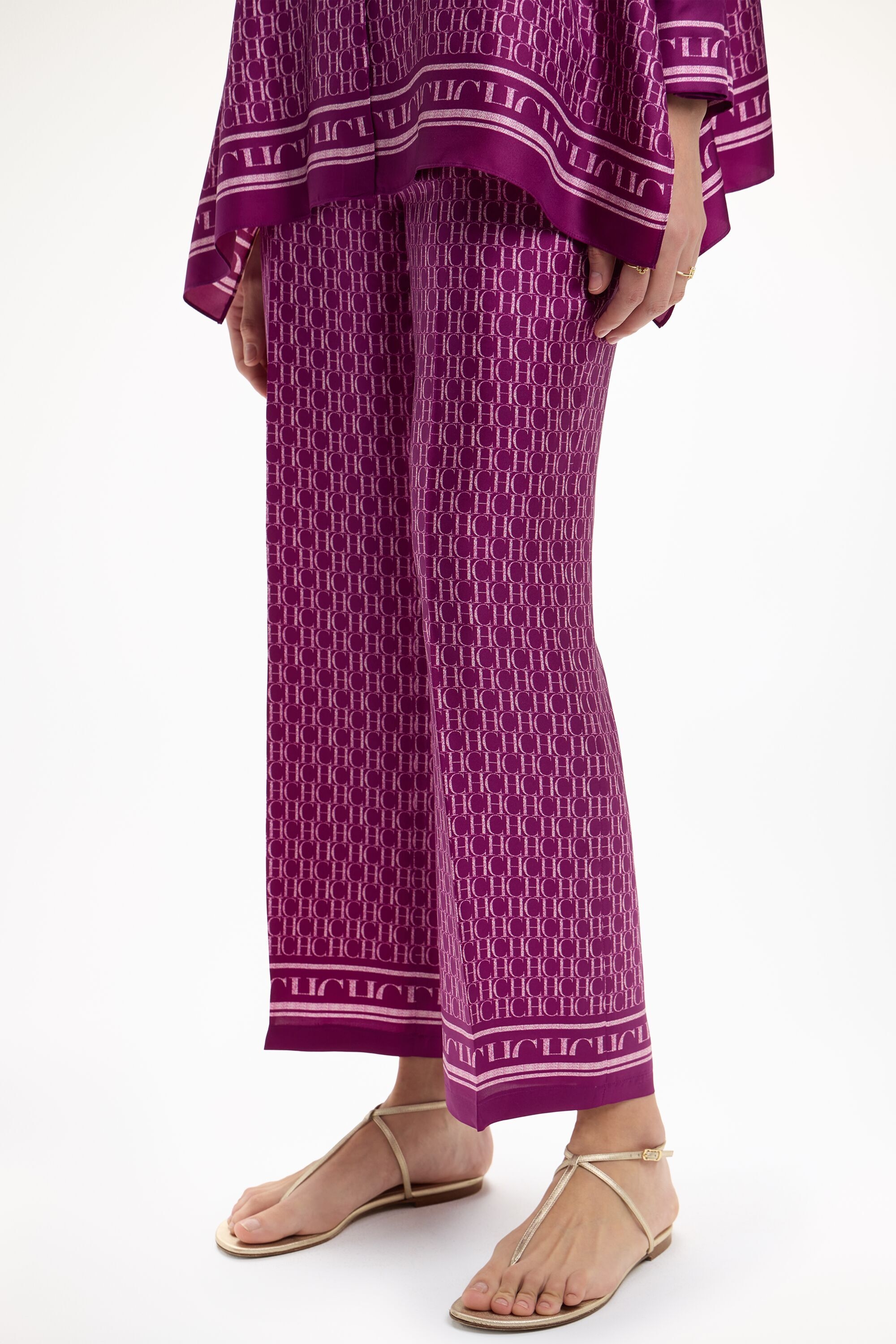 CH Print Silk Twill Straight-Leg Pants