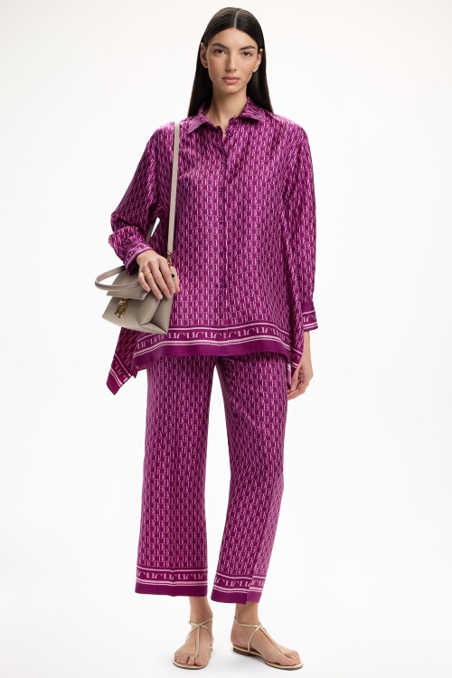 CH PRINT SILK TWILL STRAIGHT-LEG PANTS