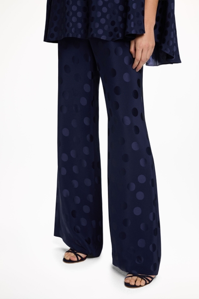 Pantalón Palazzo de Jacquard con Lunares - AZUL MARINO