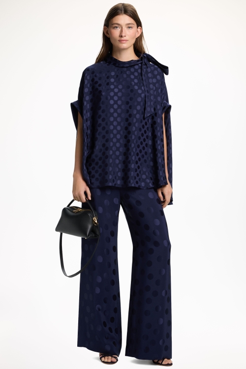 JACQUARD PALAZZO PANTS WITH POLKA DOTS