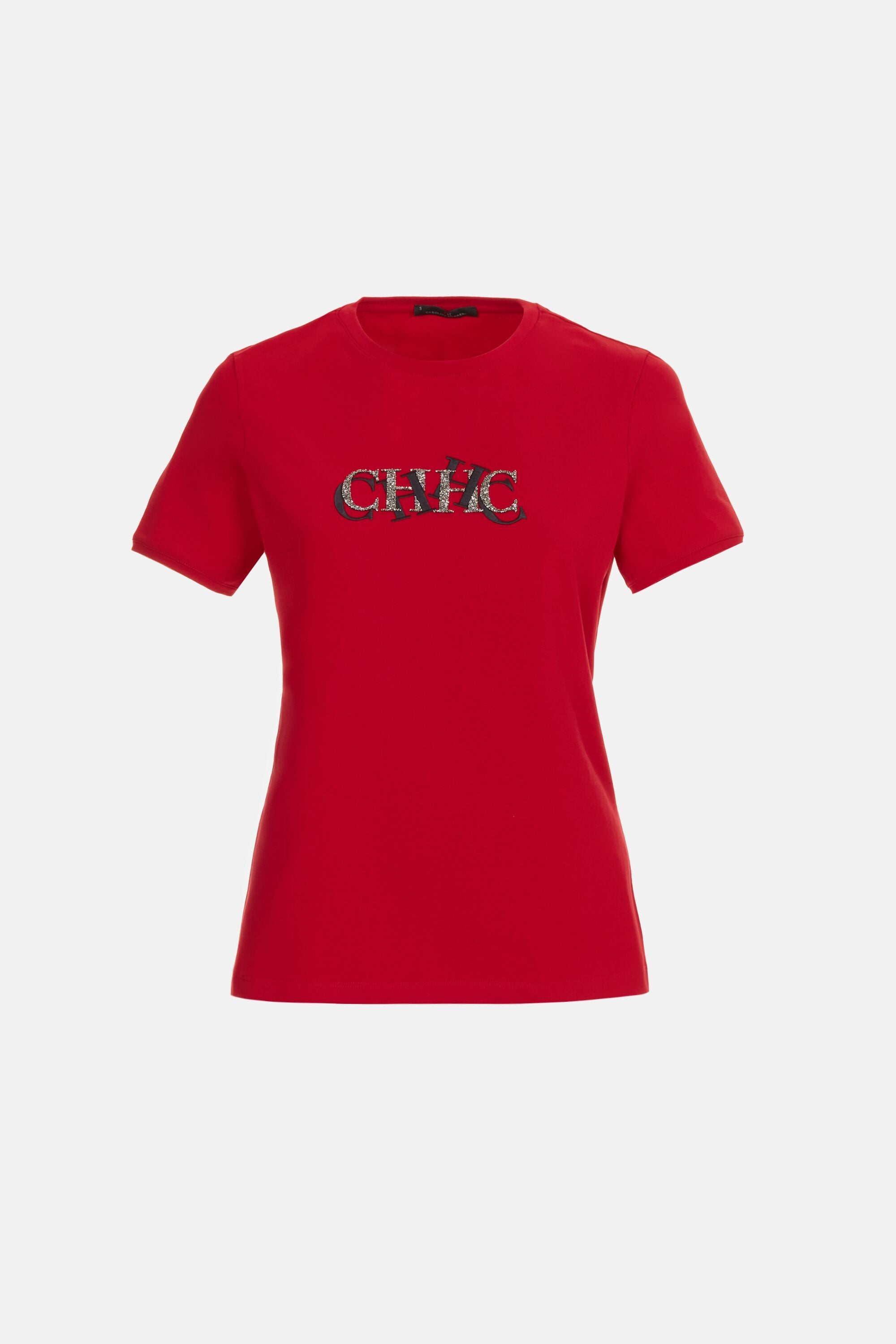 CH T-Shirt with Embroidery and Crystals red CH Carolina Herrera