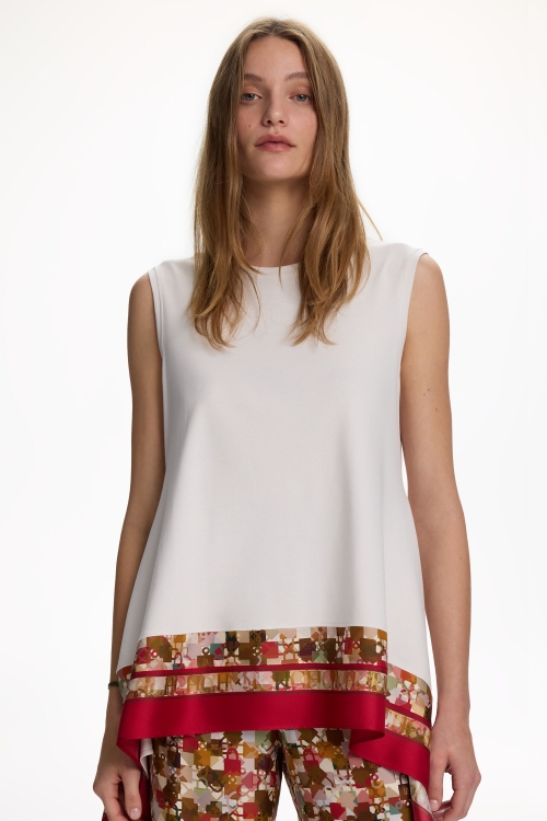 A-LINE T-SHIRT WITH LOCKED PRINT TWILL