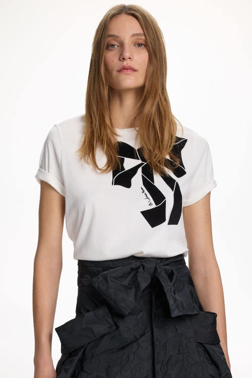 STRAIGHT-FIT T-SHIRT WITH FLOCKED BOW