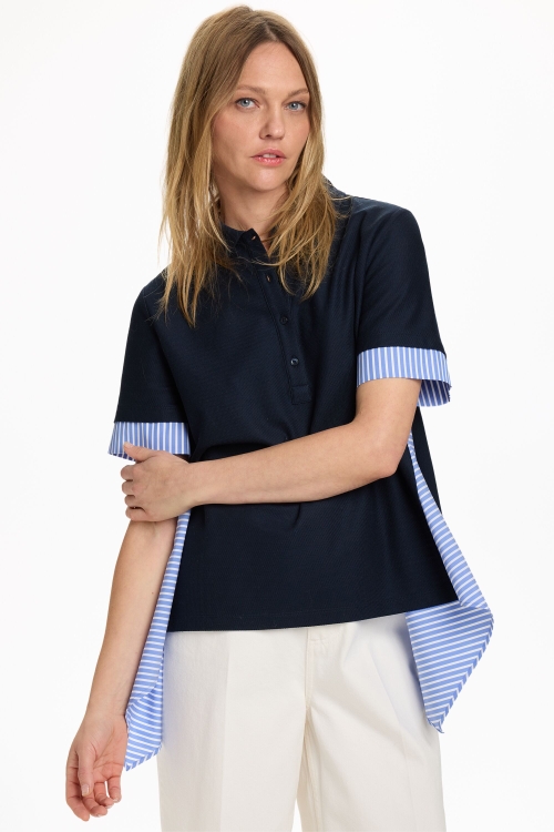 PIQUÉ AND PRINT TWILL STRAIGHT-FIT POLO SHIRT