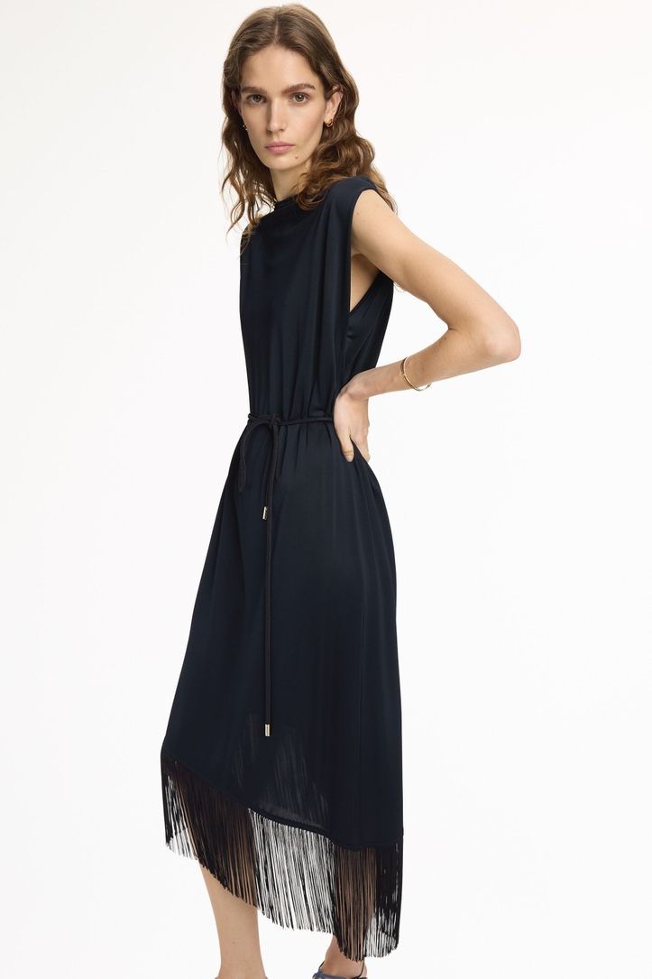 Crepé Fitted Dress with Fringes
