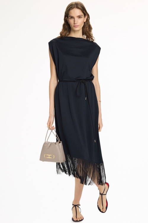 CREPÉ FITTED DRESS WITH FRINGES
