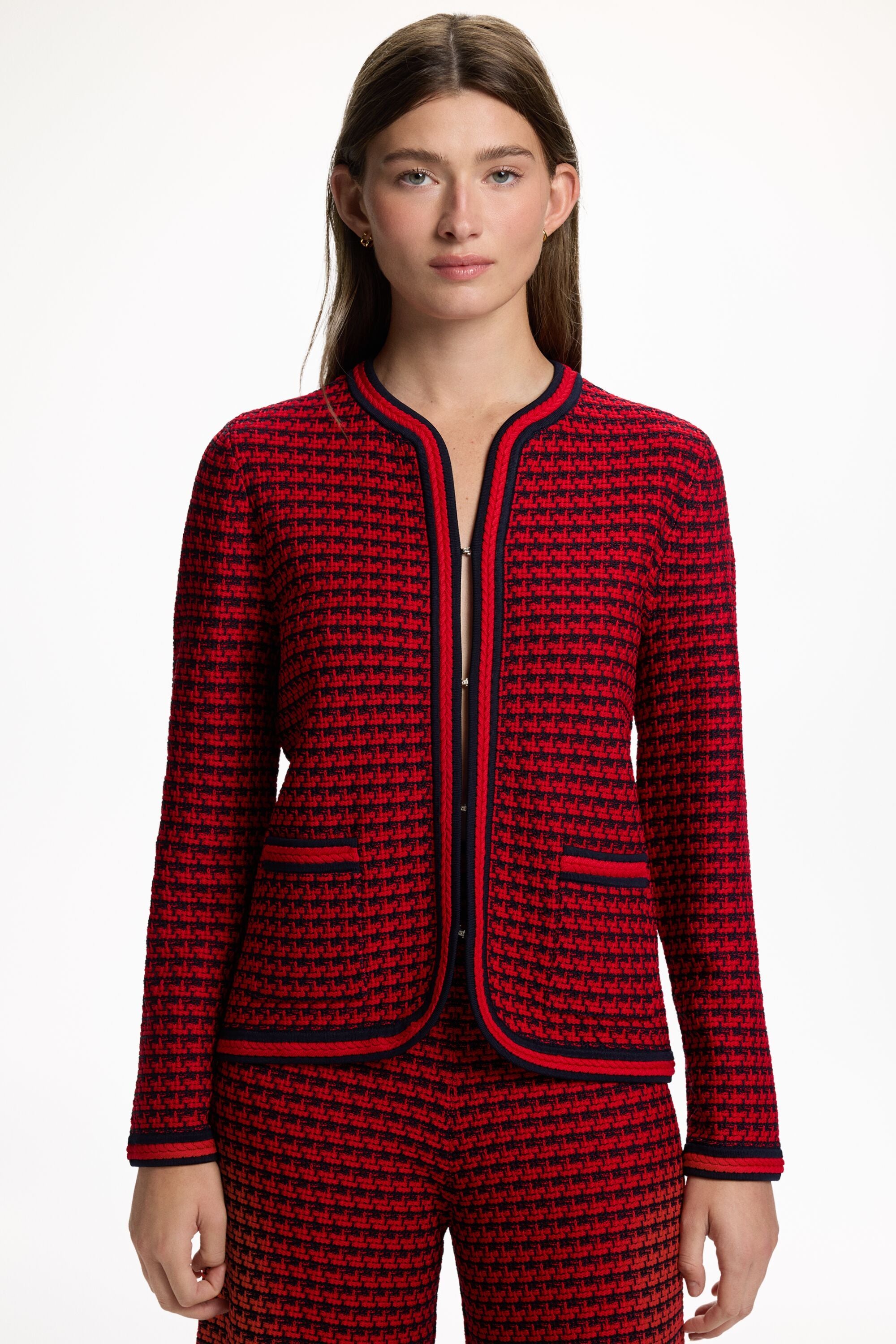 Jacquard Knit Straight-Fit Jacket red/navy - CH Carolina Herrera