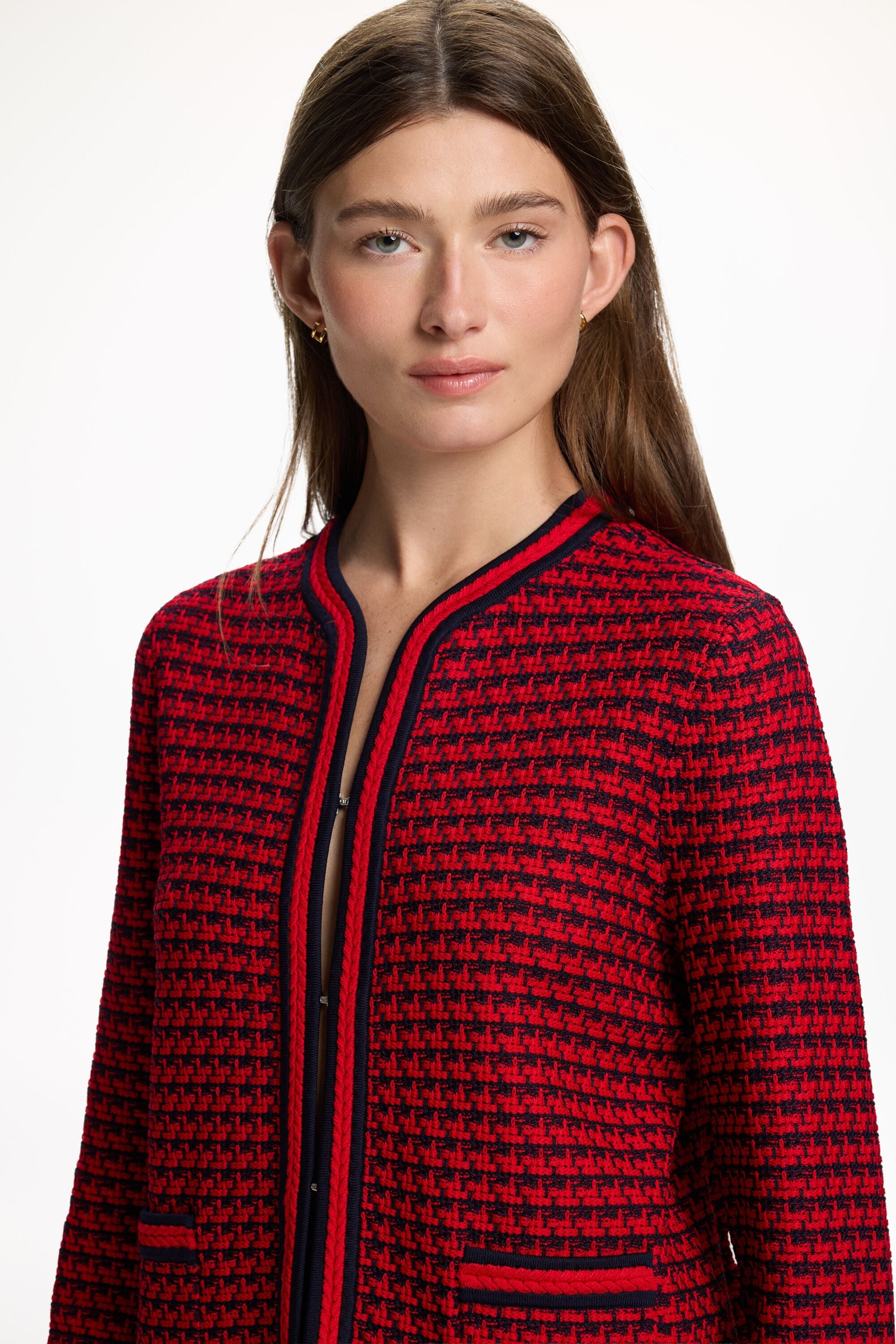 Jacquard Knit Straight-Fit Jacket red/navy - CH Carolina Herrera