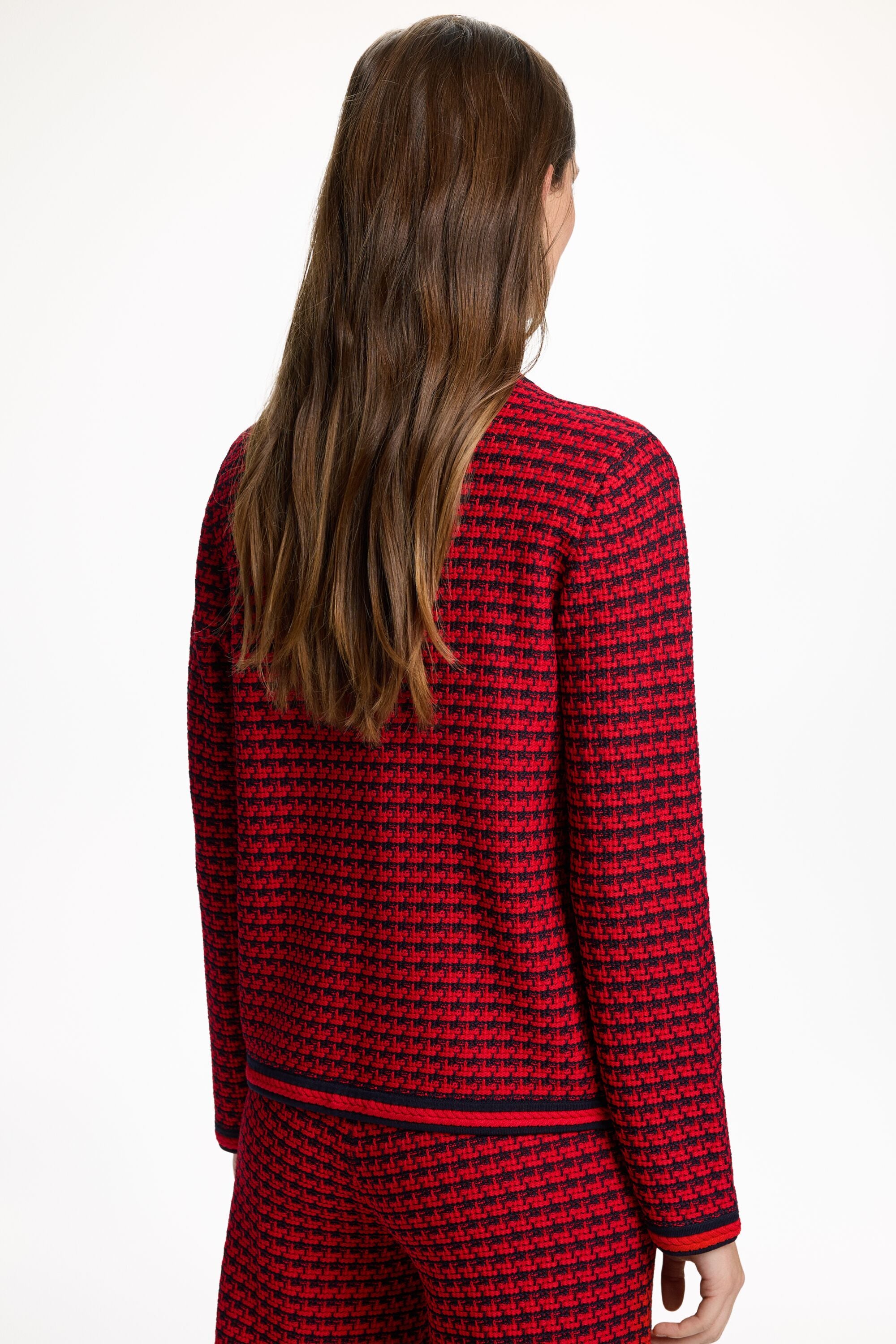 CAROLINA HERRERA/キャロリーナへレラのニットジャケットボーダー柄 Jacquard Knit Straight-Fit Jacket red/navy - CH Carolina Herrera