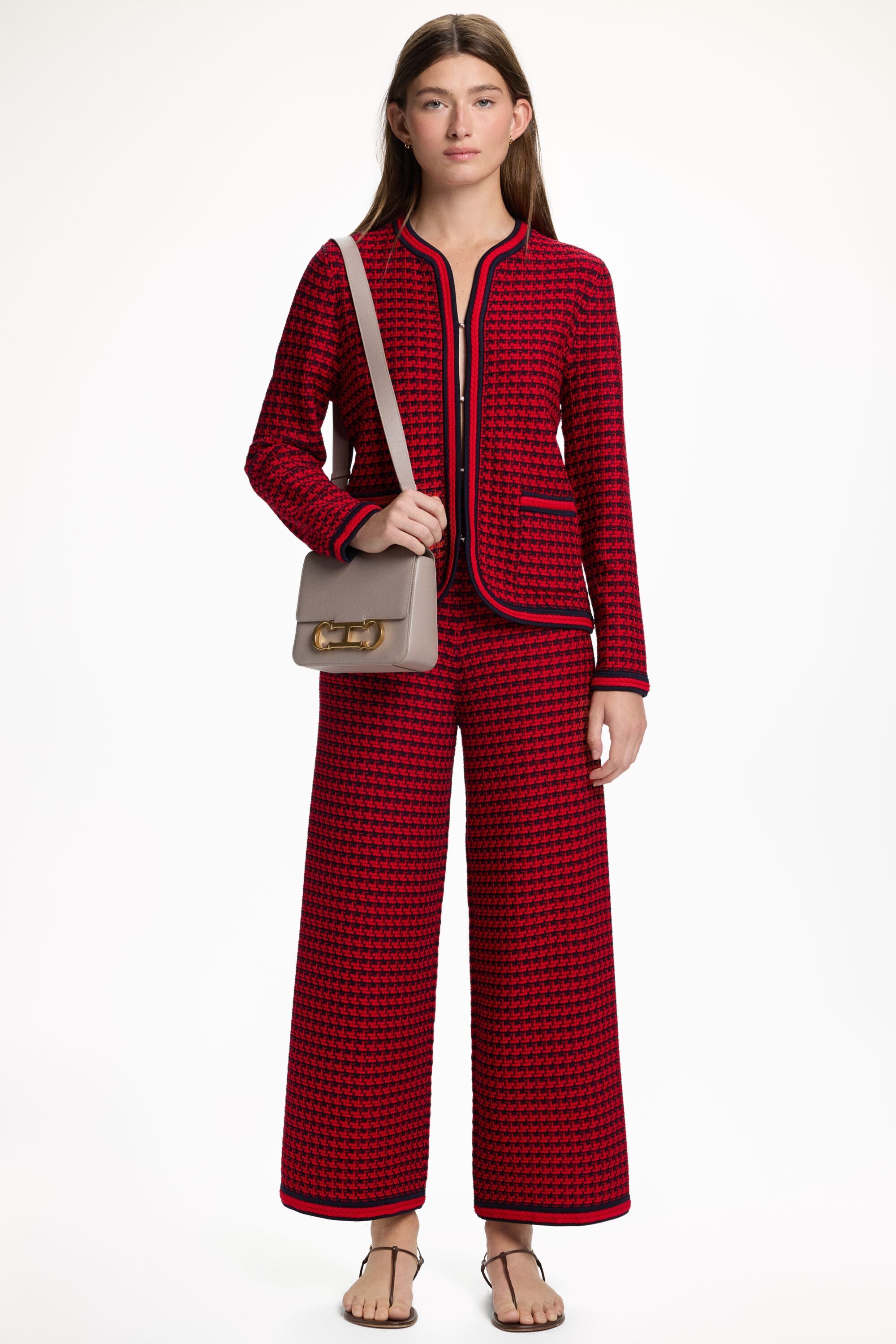 Jacquard Knit Straight-Fit Jacket red/navy - CH Carolina Herrera