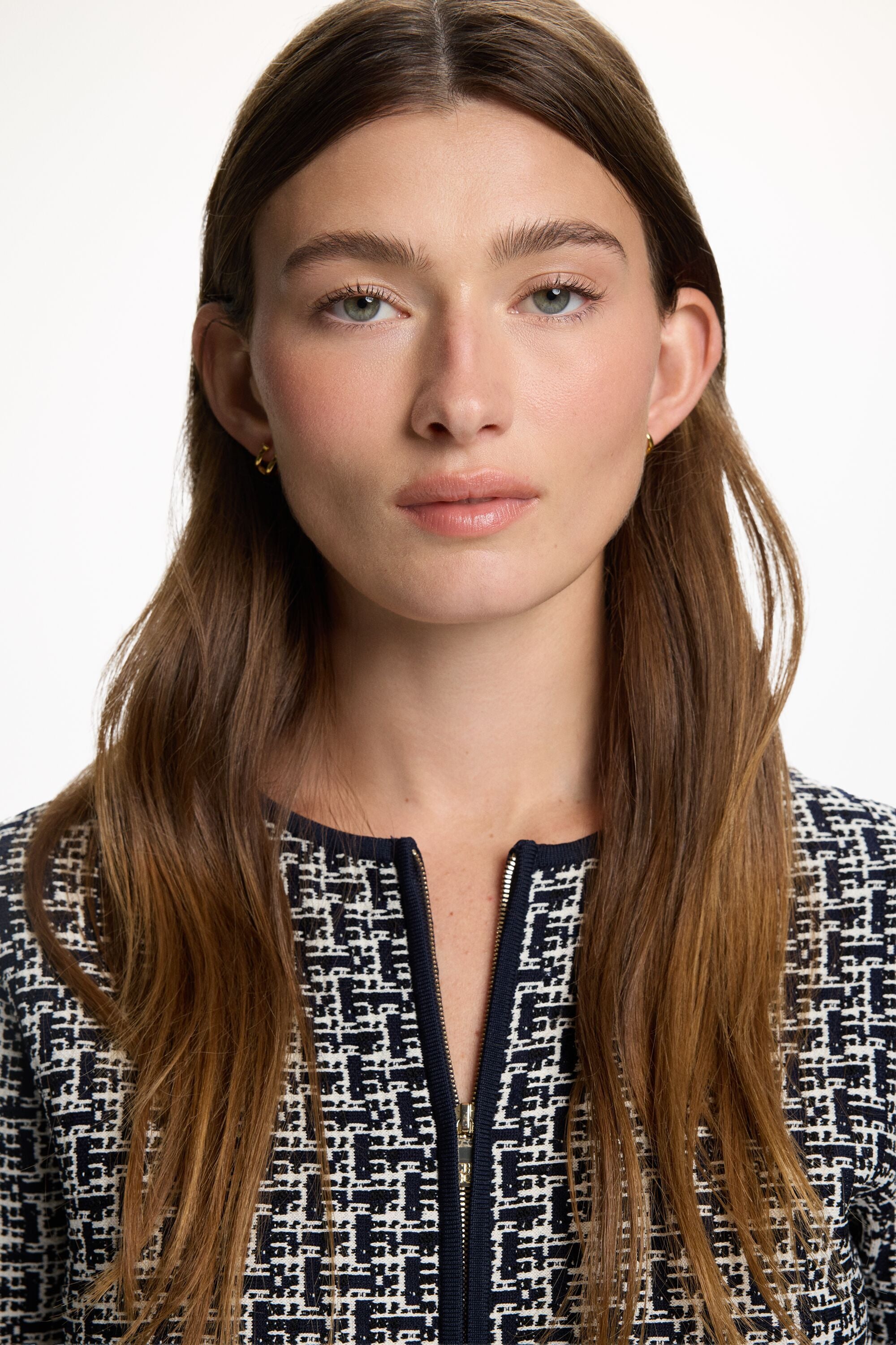 Jacquard Knit Peplum Jacket black/ivory - CH Carolina Herrera