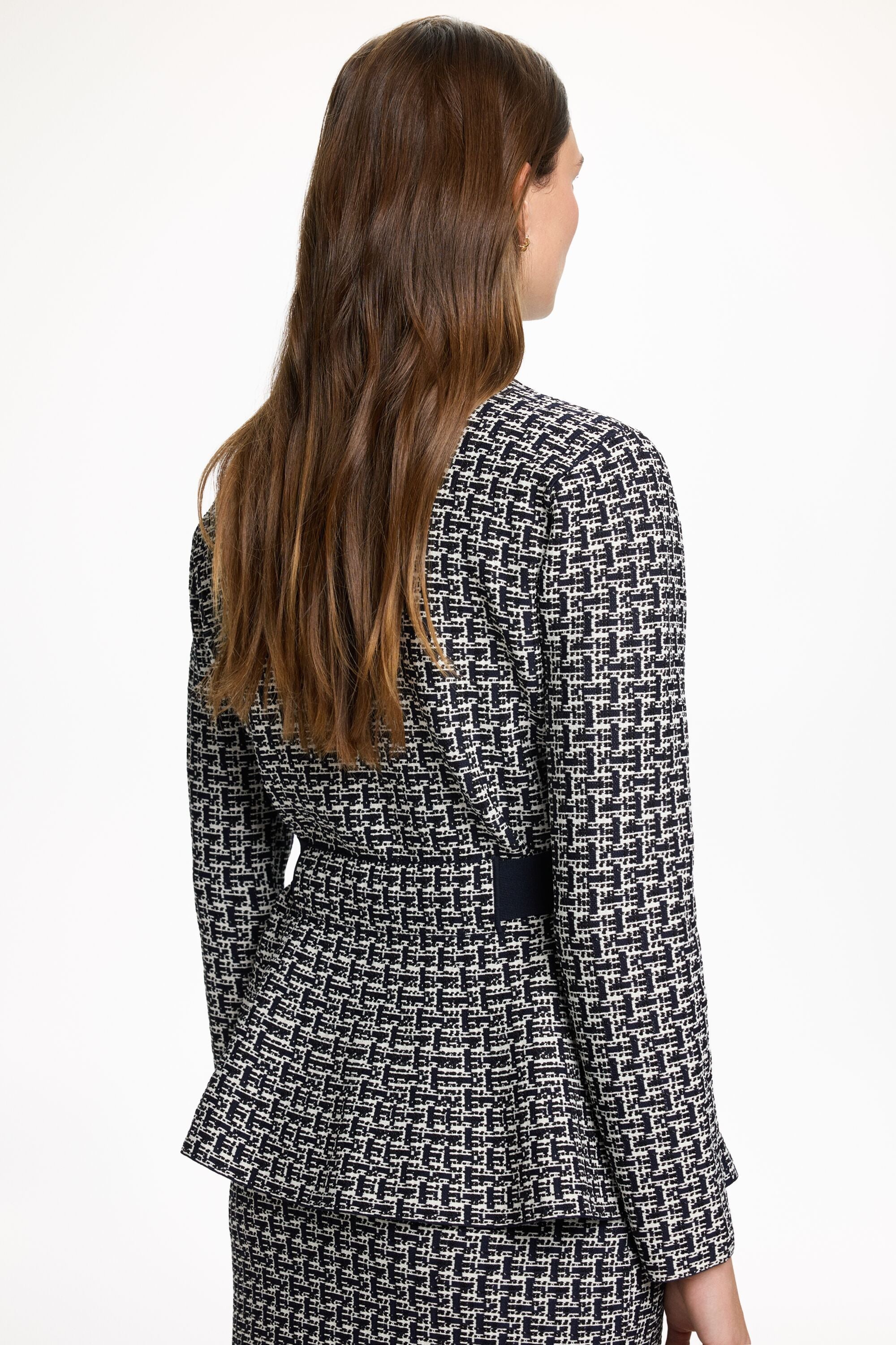Jacquard Knit Peplum Jacket black/ivory - CH Carolina Herrera