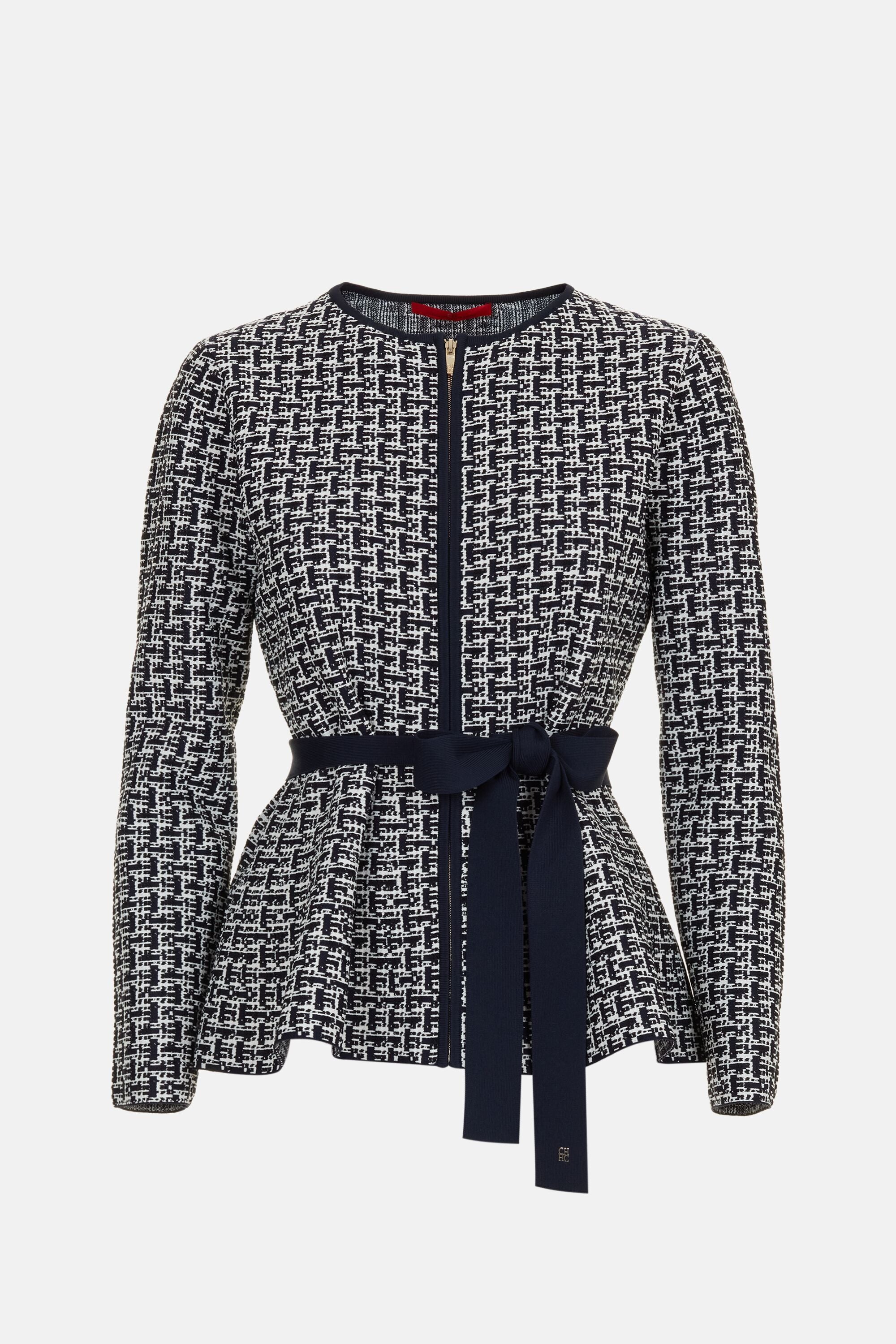 Jacquard Knit Peplum Jacket black/ivory - CH Carolina Herrera