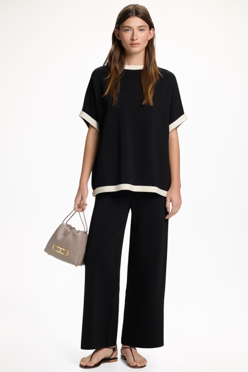 KNIT STRAIGHT-LEG PANTS WITH EIGHT-SHAPED PATTERN