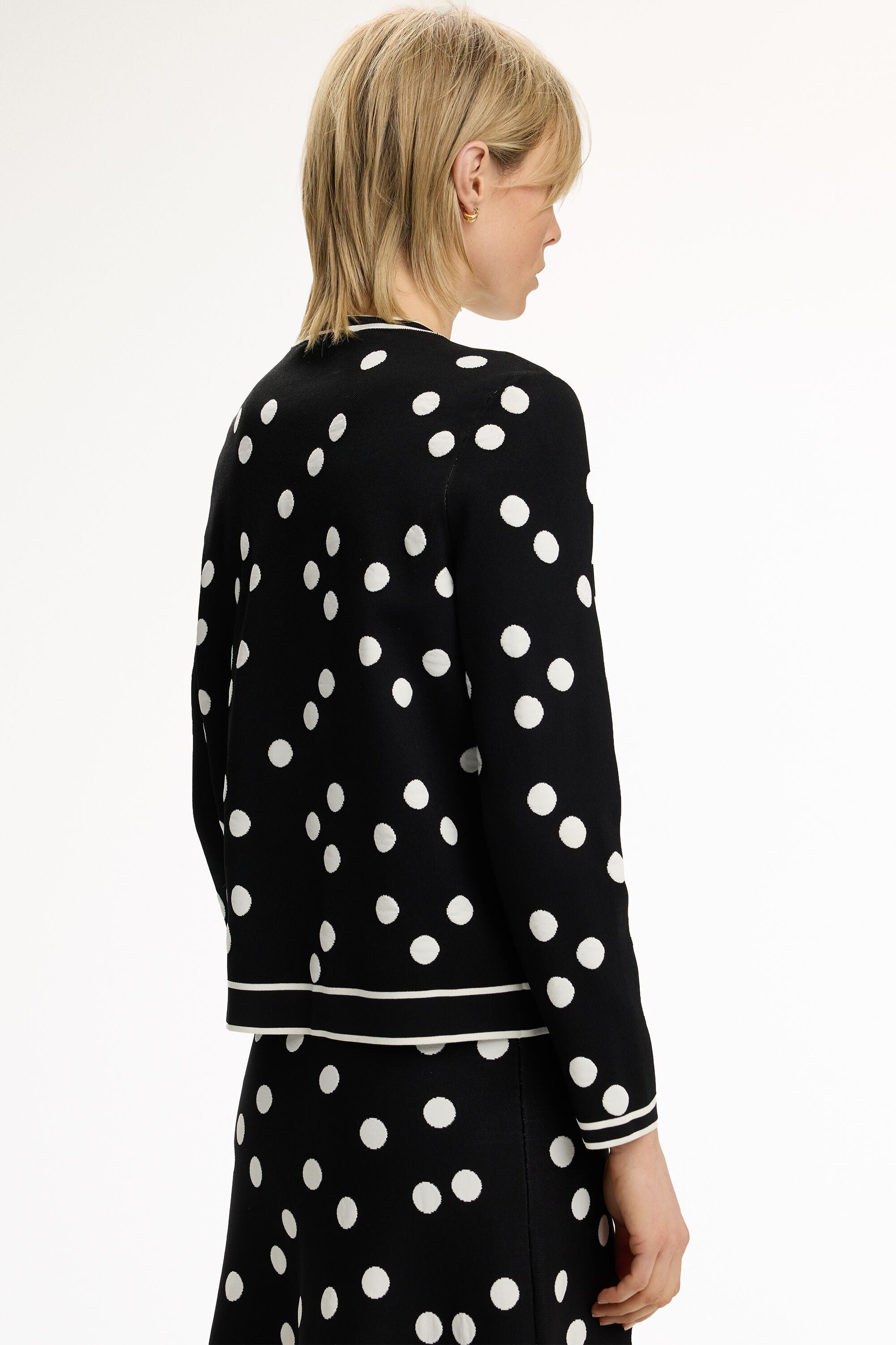 Polka Dots Jacquard Knit Straight-Fit Jacket black/ivory - CH