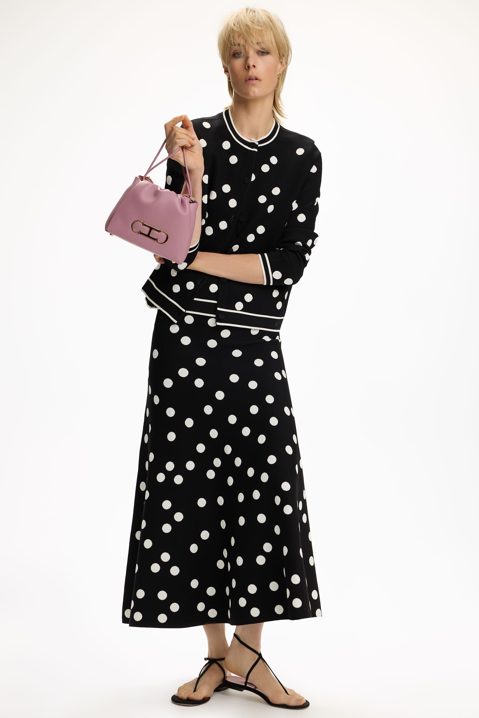 Polka Dots Jacquard Knit Straight-Fit Jacket black/ivory - CH