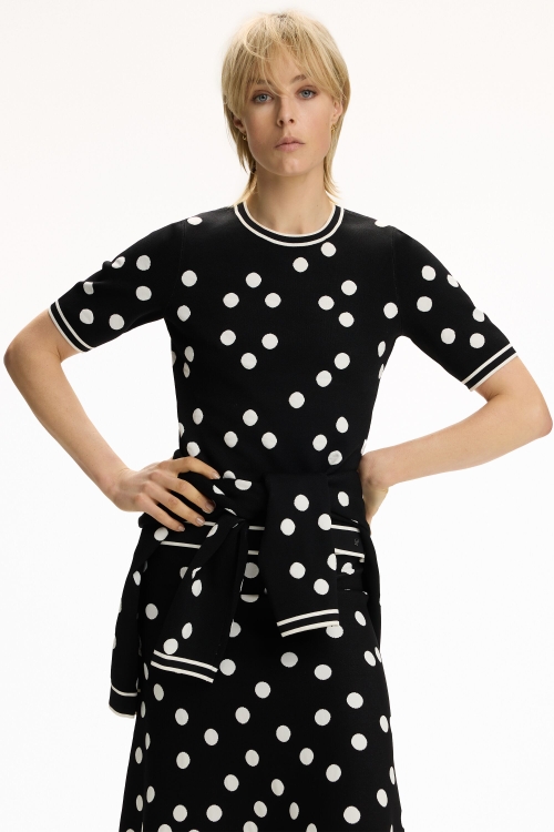 POLKA DOTS JACQUARD KNIT FITTED SWEATER