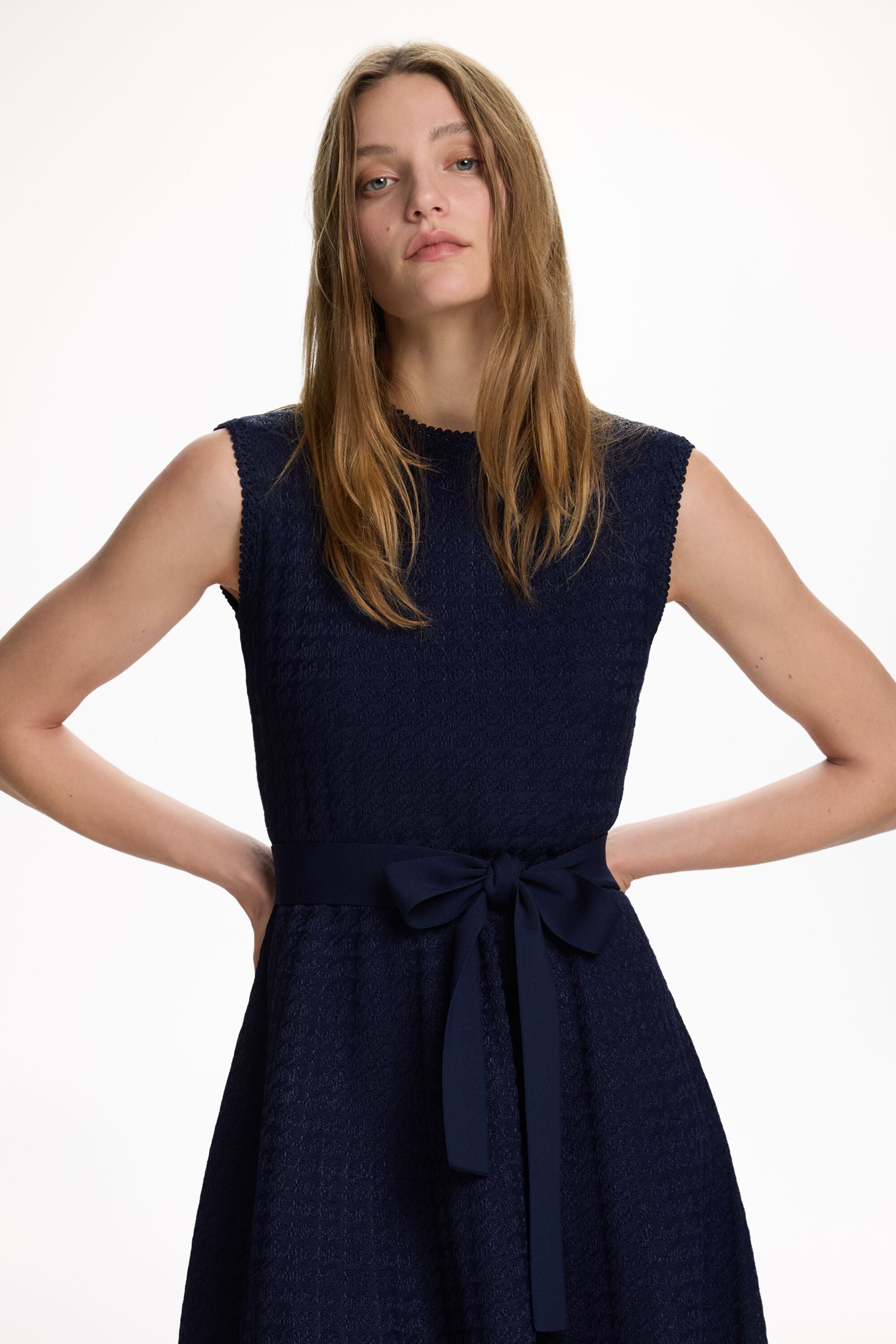 Houndstooth Jacquard Midi Dress navy