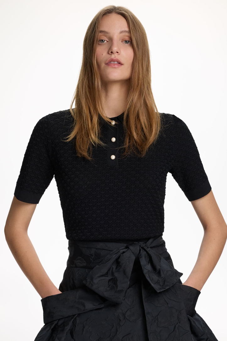 Knit Straight-Fit Polo Shirt with Pearl Buttons