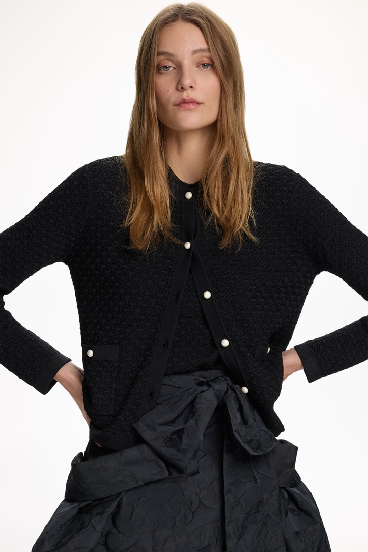 Knit Straight-Fit Jacket with Pearl Buttons