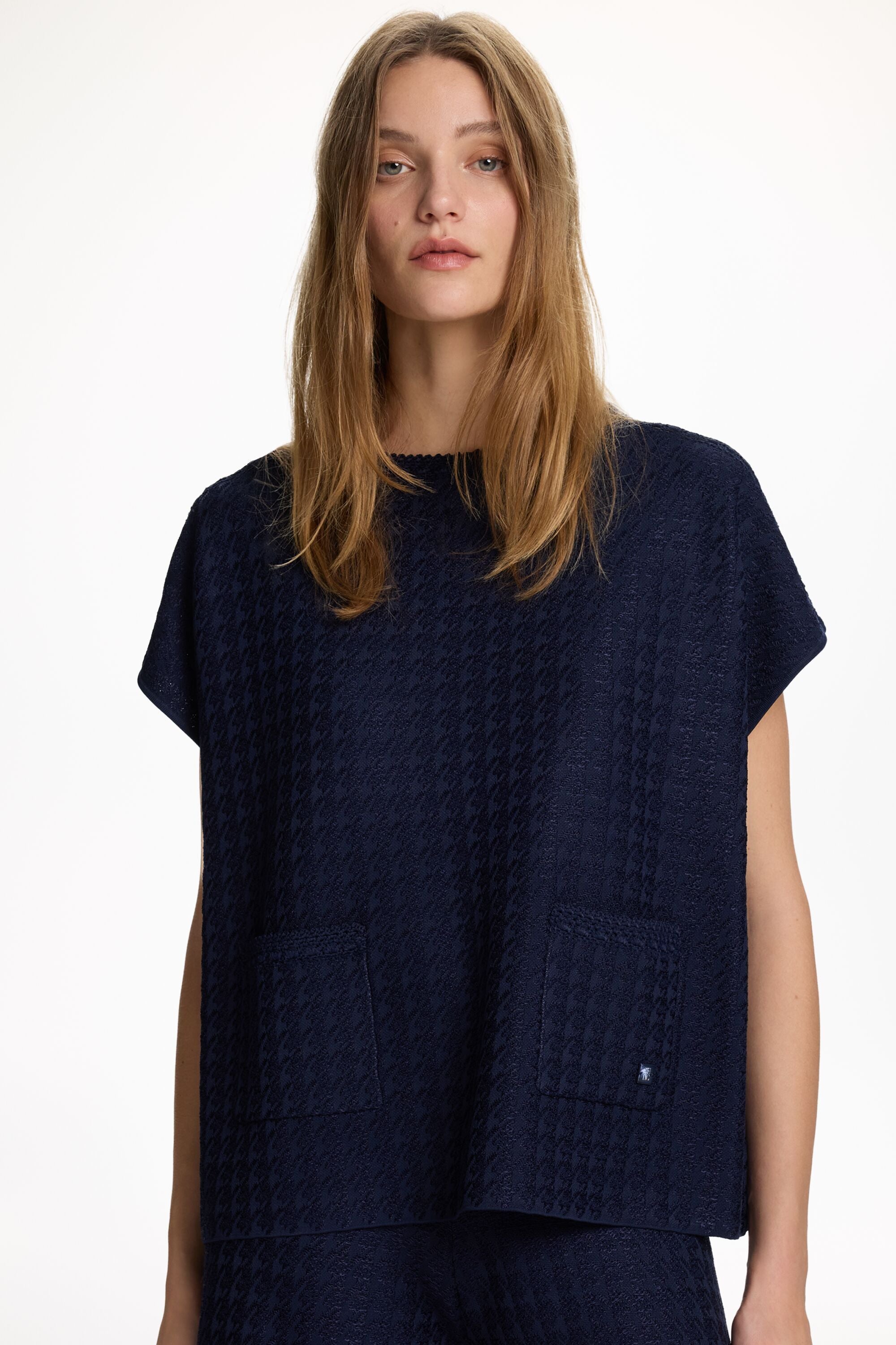 CH CAROLINA HERRERA ボーダー  ニット ネイビー XL Houndstooth Jacquard Oversize Top navy - CH Carolina Herrera