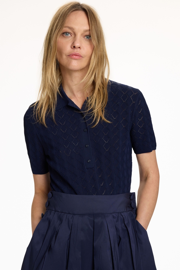 Pointelle Knit Fitted Polo Shirt