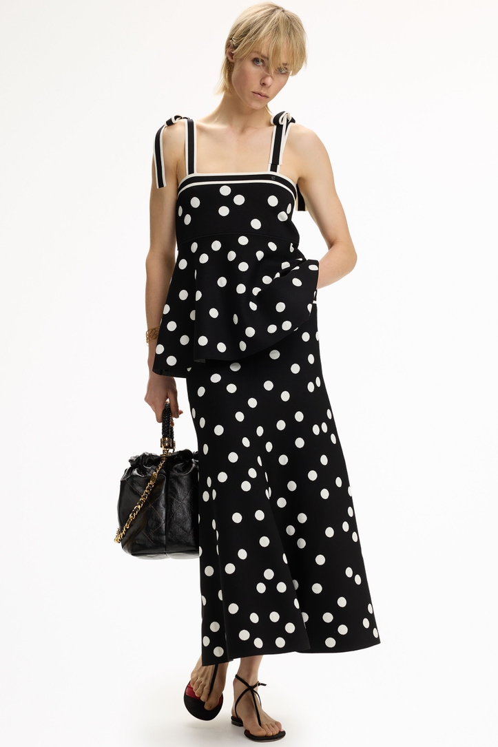 Polka Dots Jacquard Knit Midi Skirt