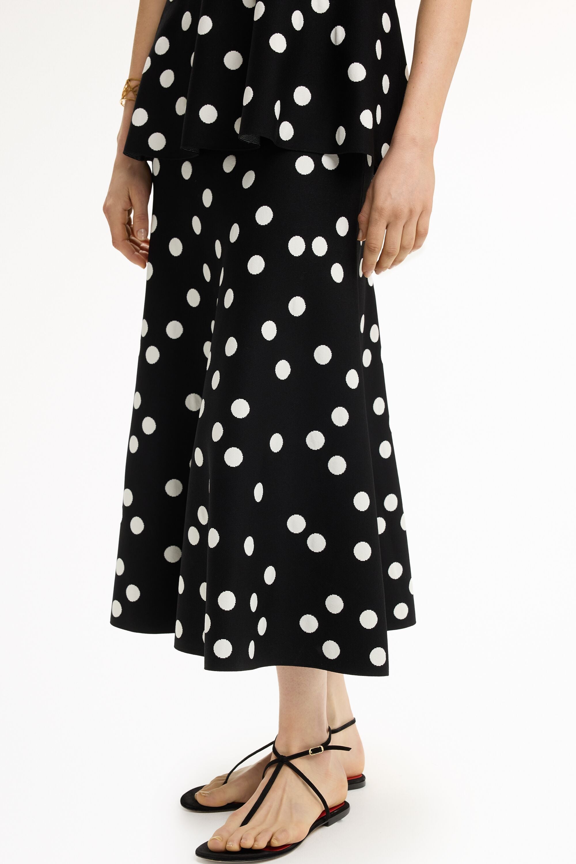 Polka Dots Jacquard Knit Midi Skirt black/ivory - CH Carolina