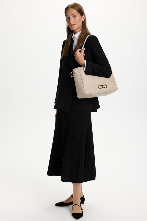 KNIT PLEATED MIDI SKIRT