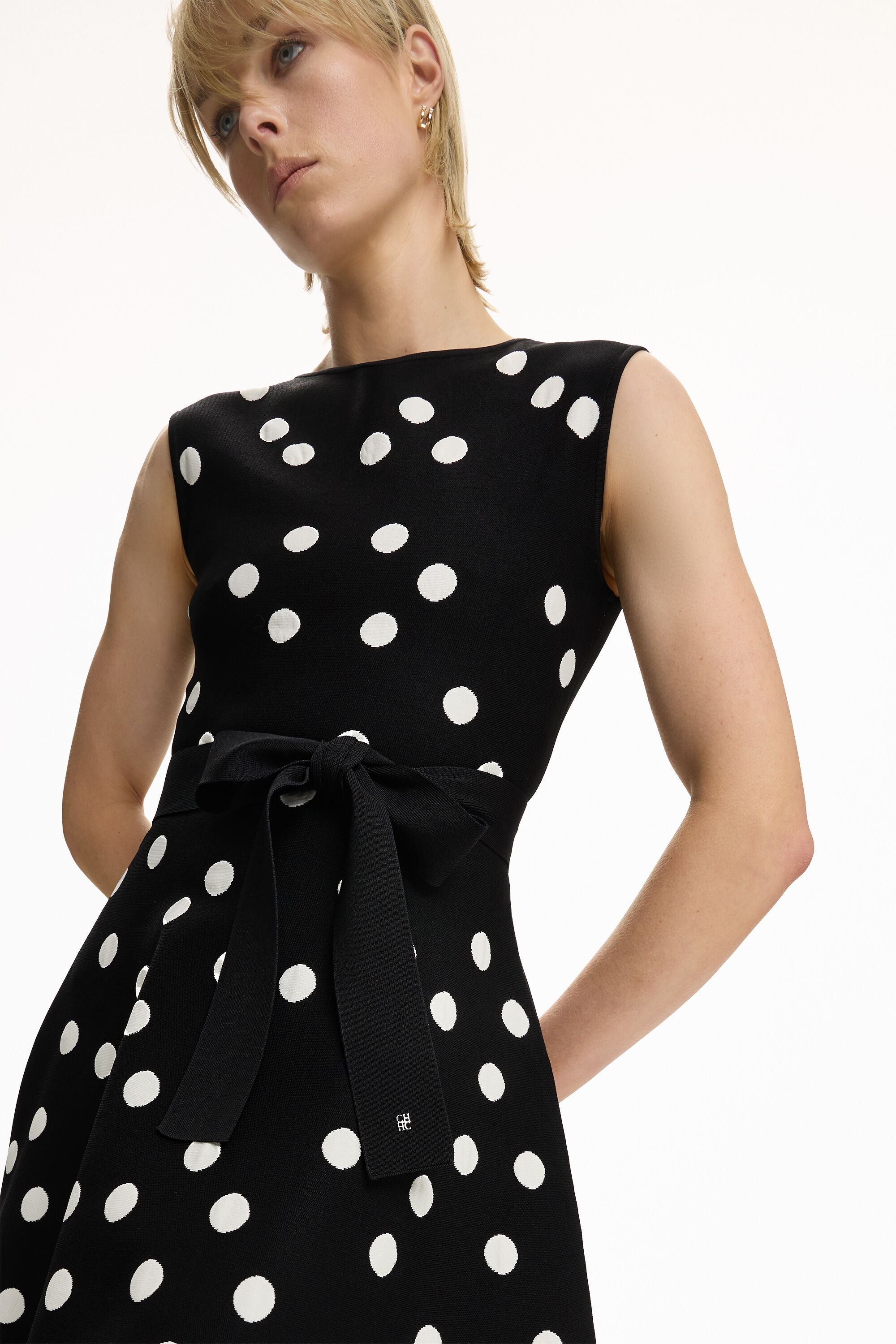 Jacquard Knit Dress with Polka Dots black/ivory - CH Carolina Herrera  United States