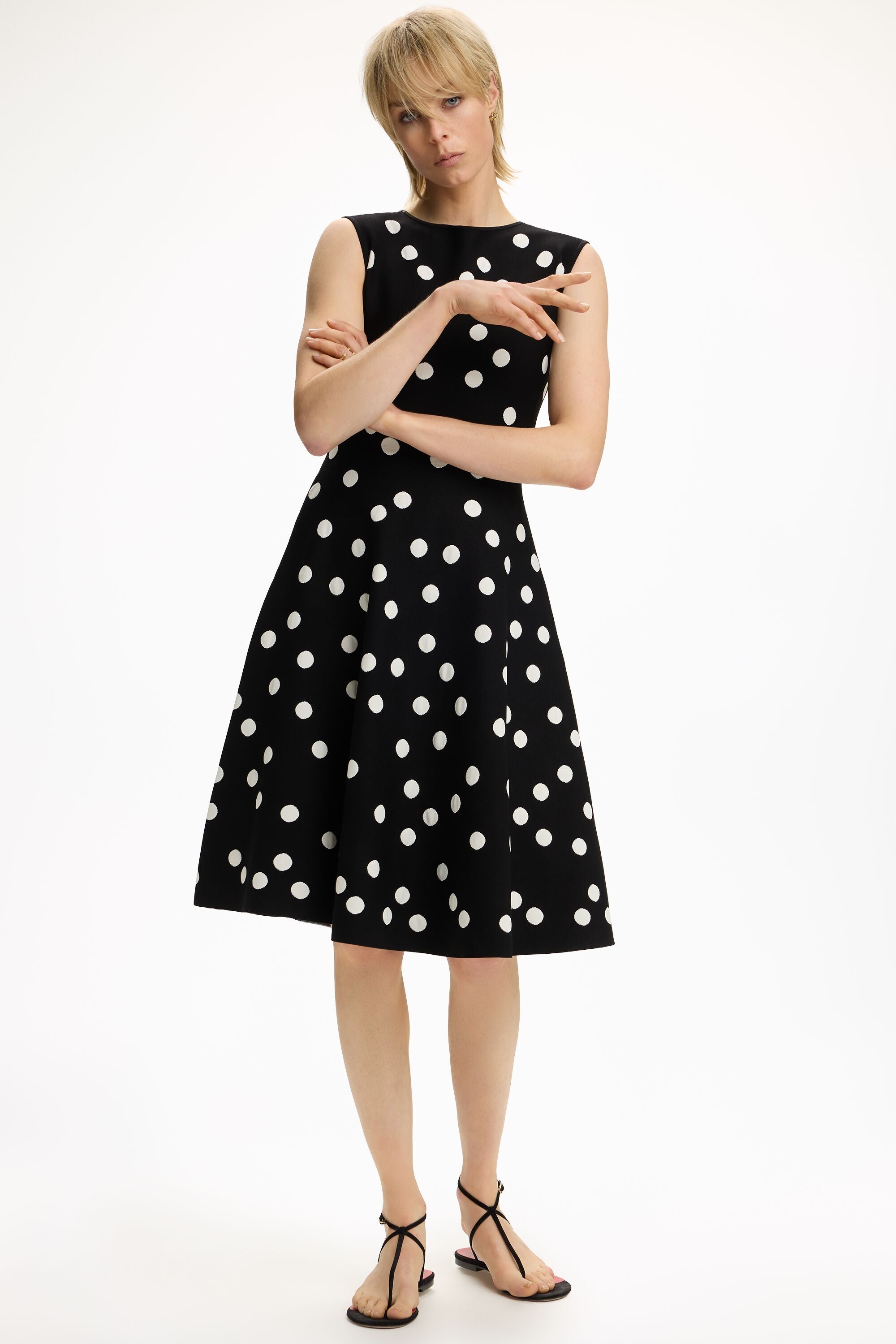 polka dot knit dress David Koma POLKA-DOT PRINTED KNIT GOWN BLACK/WHITE / M