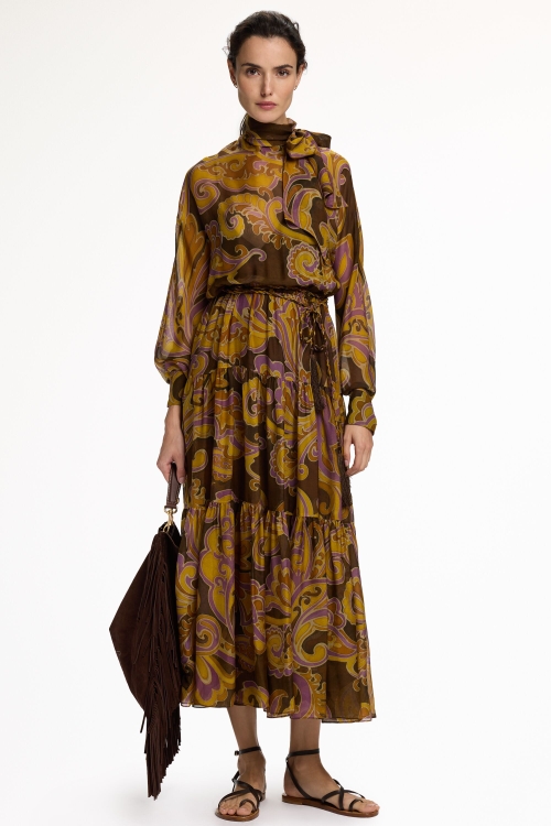 PAISLEY PRINT SILK CHIFFON DRESS
