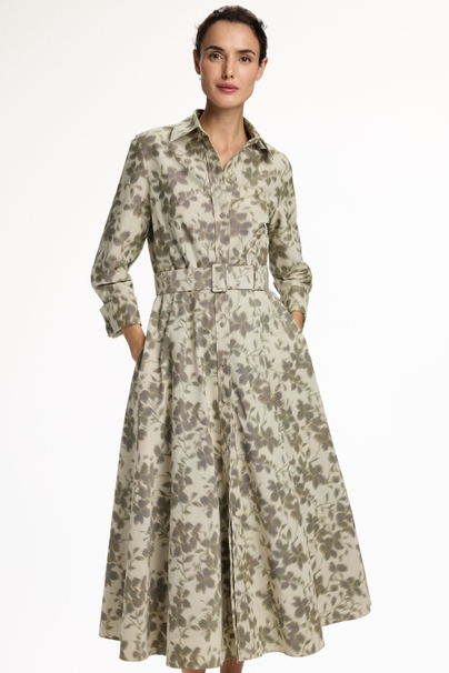 Print Chiné Shirt Dress - GREEN