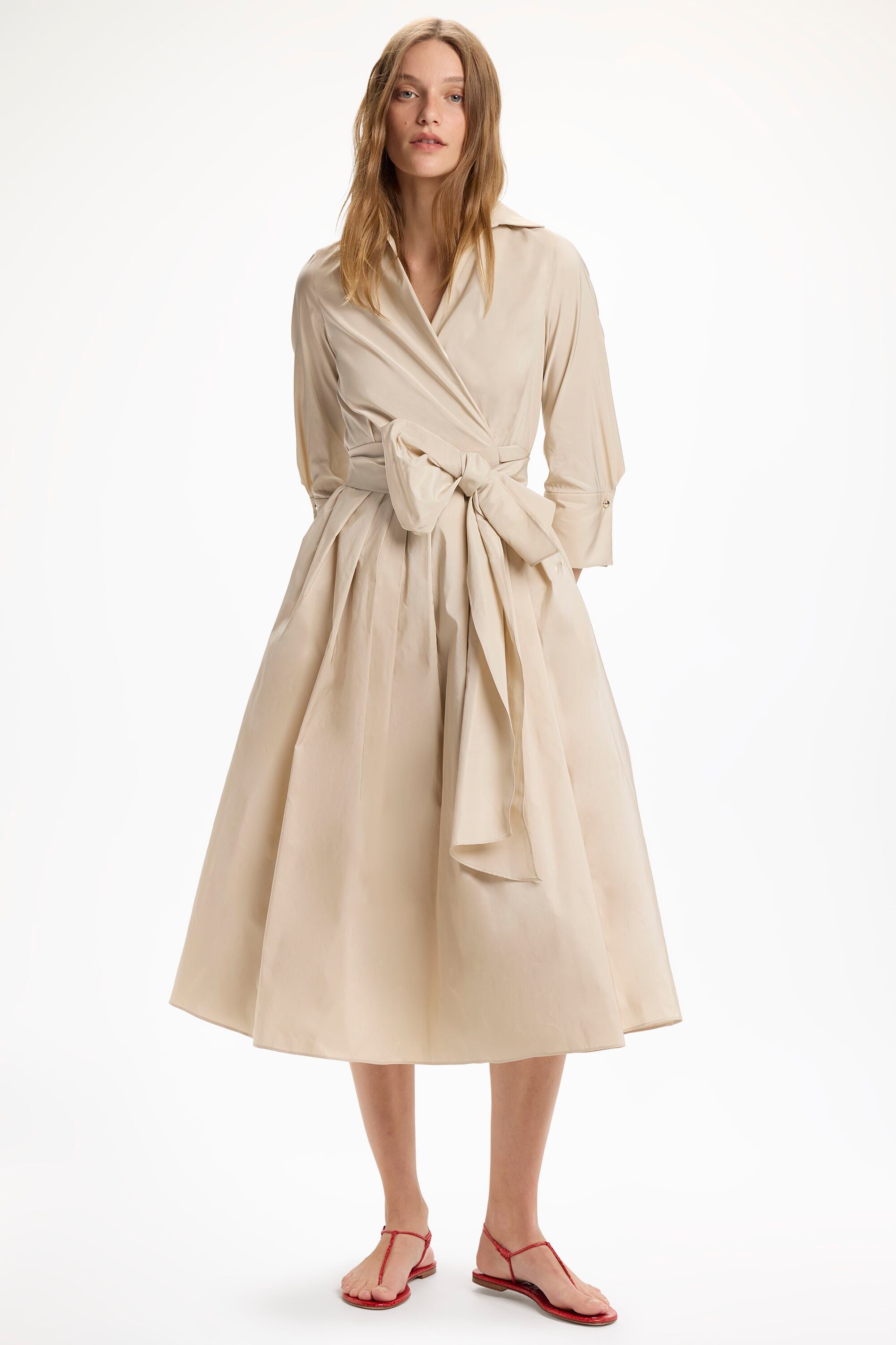 Taffeta Wrap Midi Dress beige - CH Carolina Herrera United States