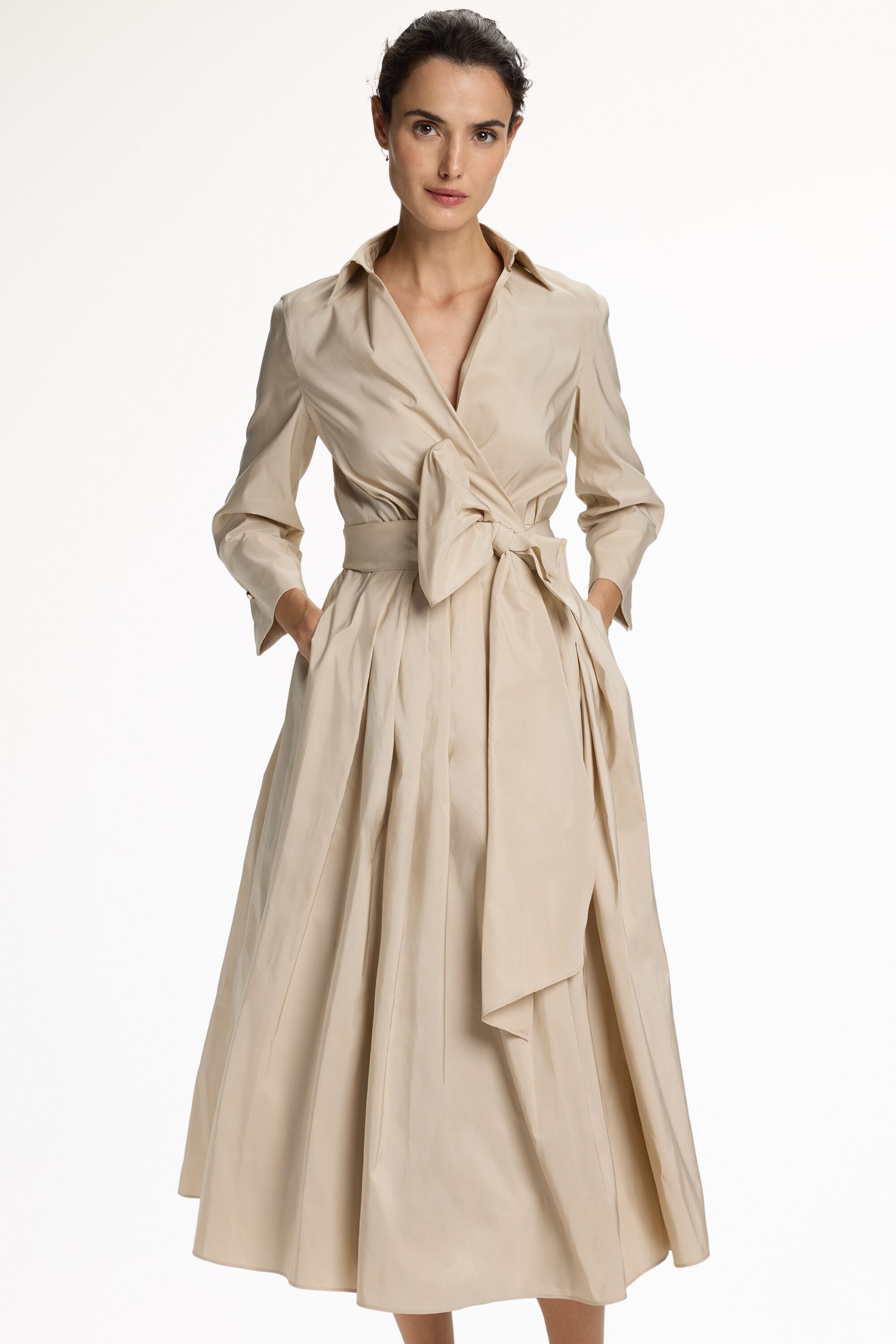 Taffeta Wrap Midi Dress