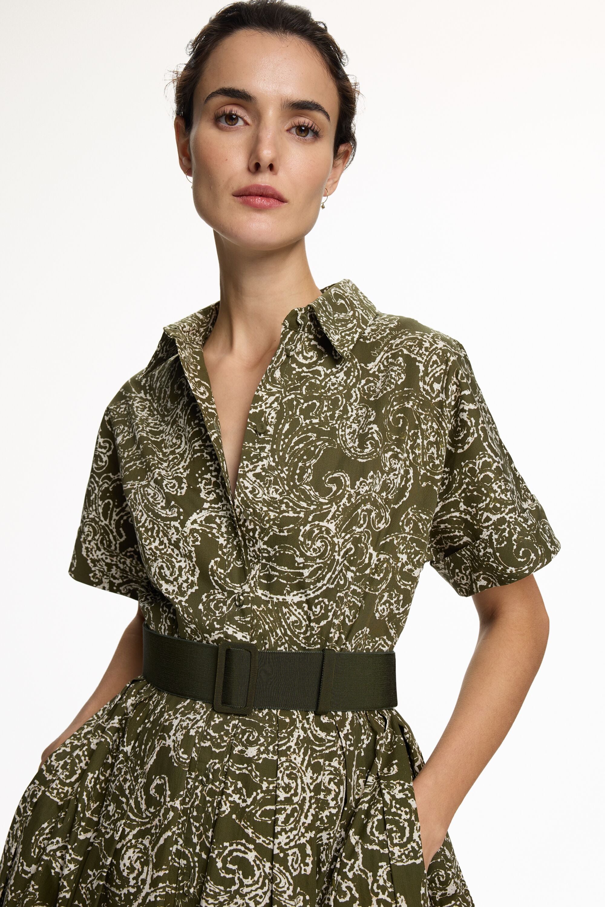 Paisley Print Poplin Shirt Dress green/ecru - CH Carolina Herrera United  States