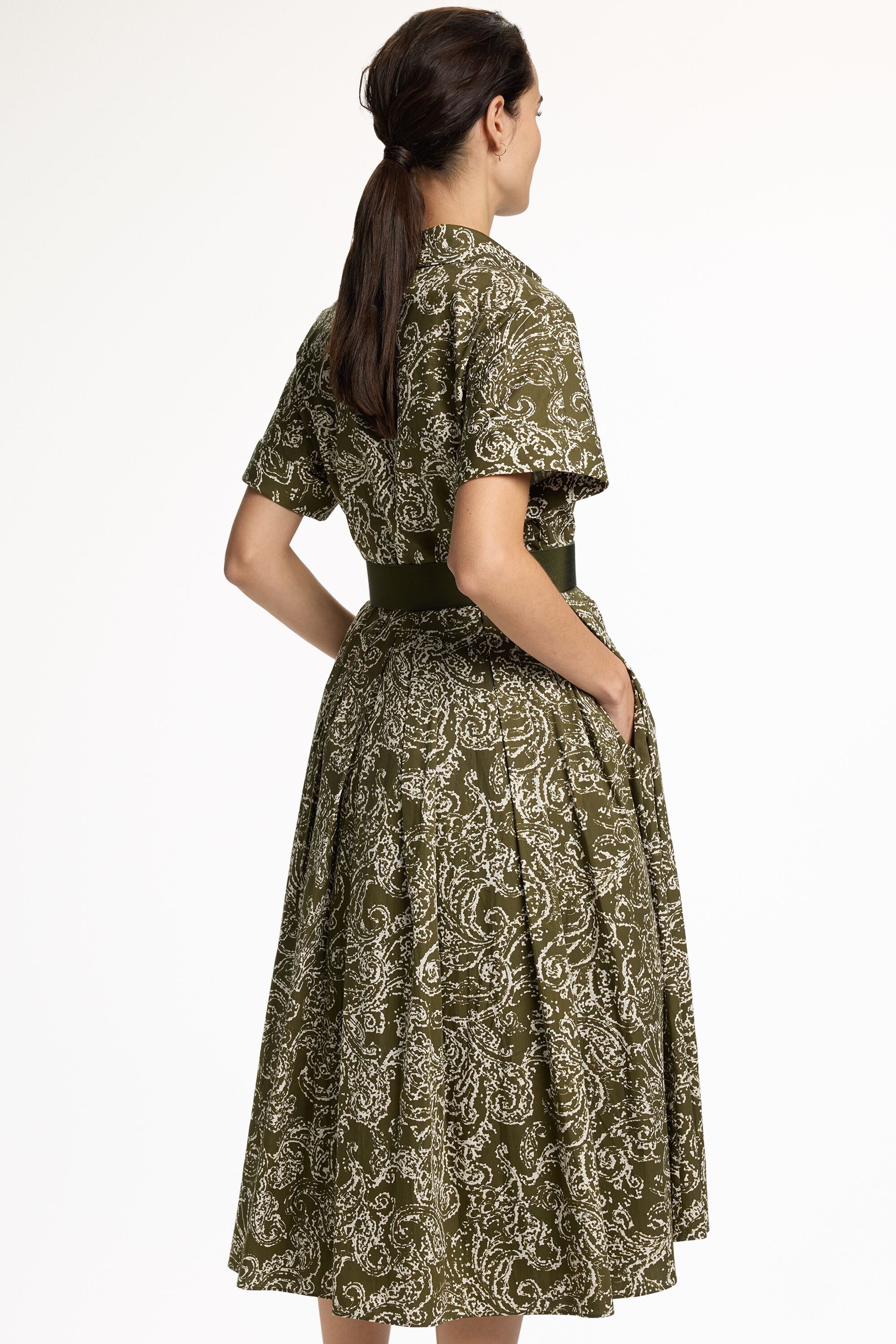 green paisley shirt dress Hisdern Men's Green Splicing Paisley Dress Shirt For Office Wear S main image 1