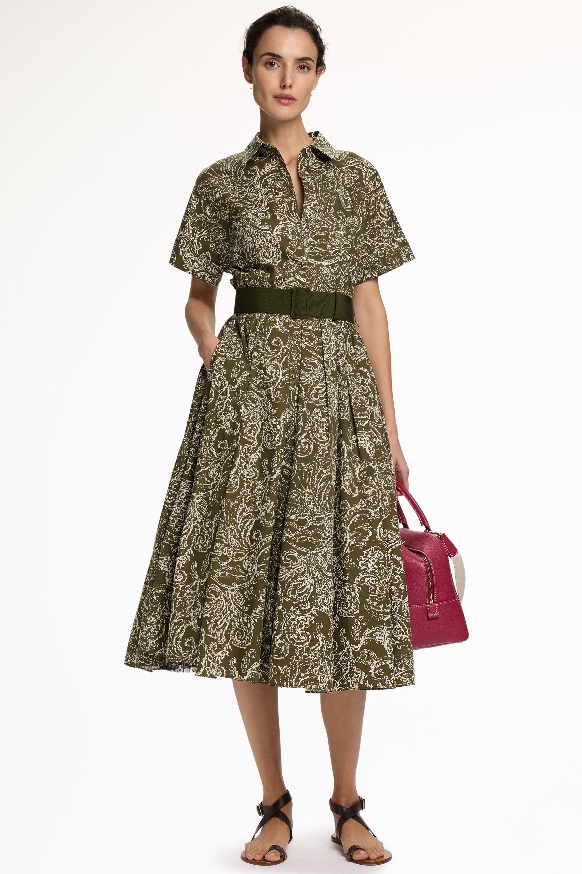 Paisley Print Poplin Shirt Dress green/ecru - CH Carolina Herrera France Paisley Print Poplin Shirt Dress green/ecru - CH Carolina Herrera France