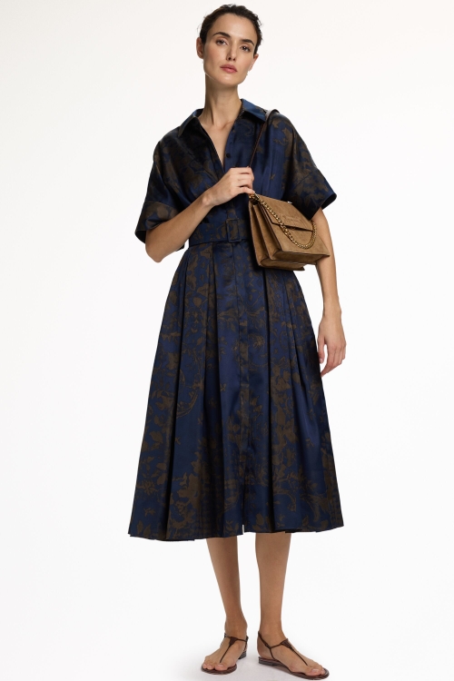 VESTIDO DE JACQUARD FLORAL CON CINTURÓN