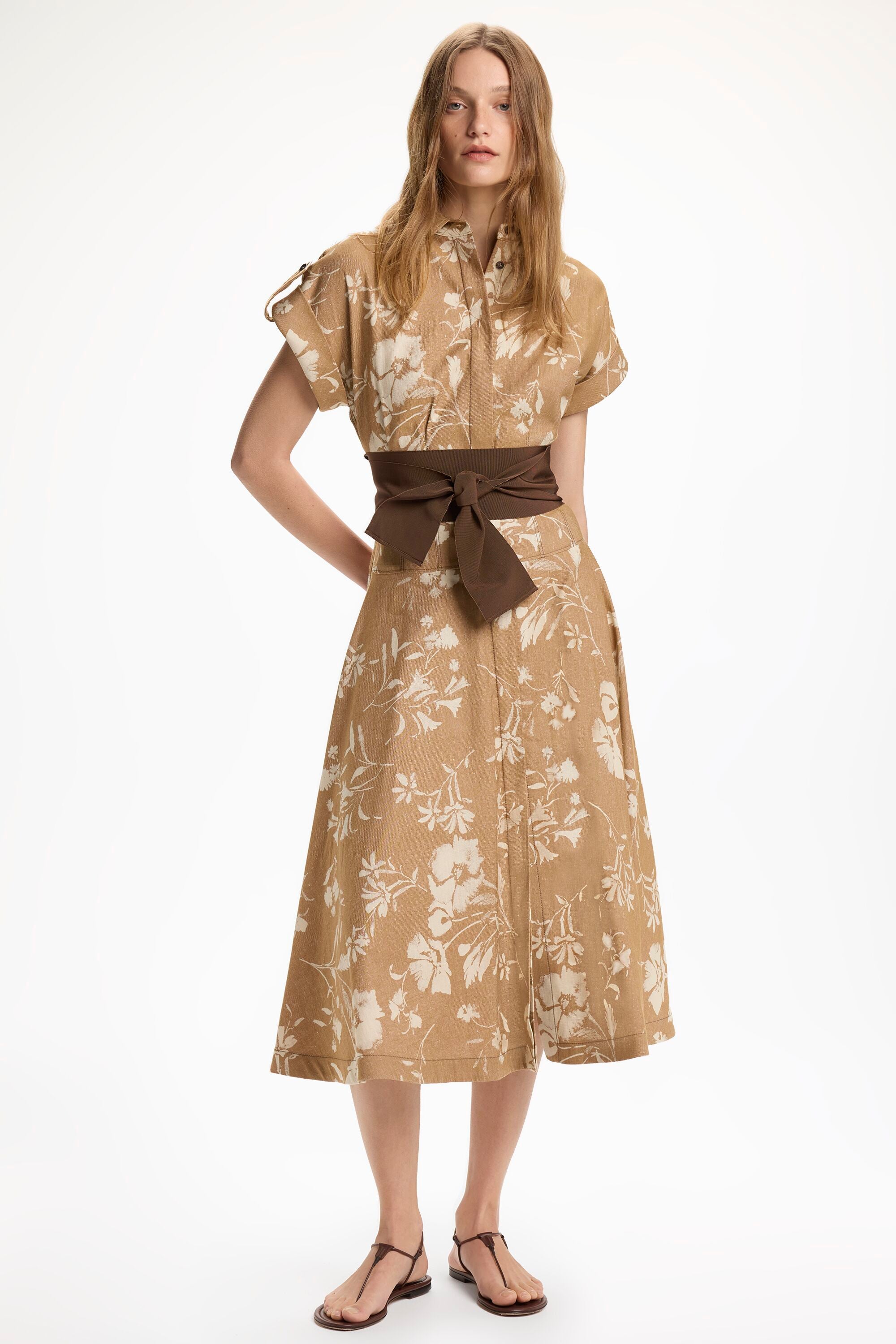 Print Linen Shirt Dress camel/beige - CH Carolina Herrera Germany