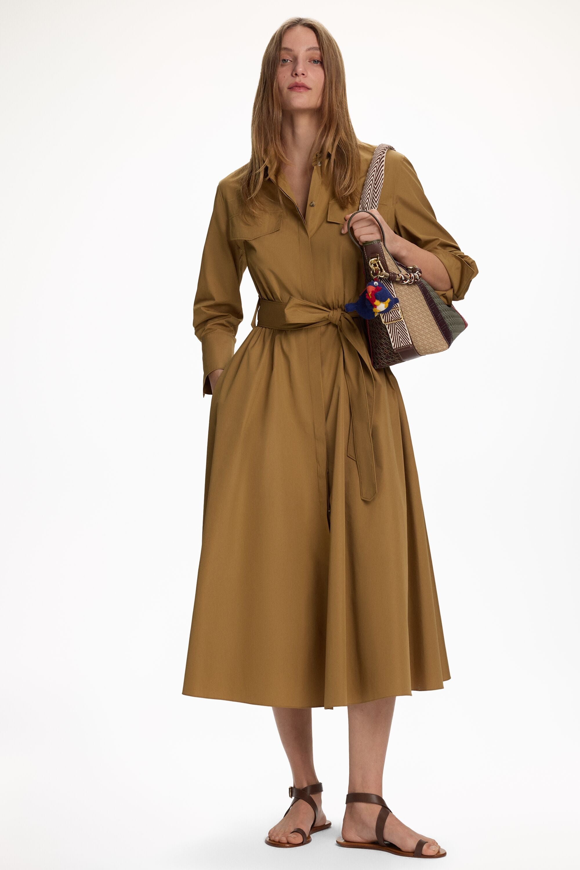 Poplin Midi Shirt Dress camel - CH Carolina Herrera United States