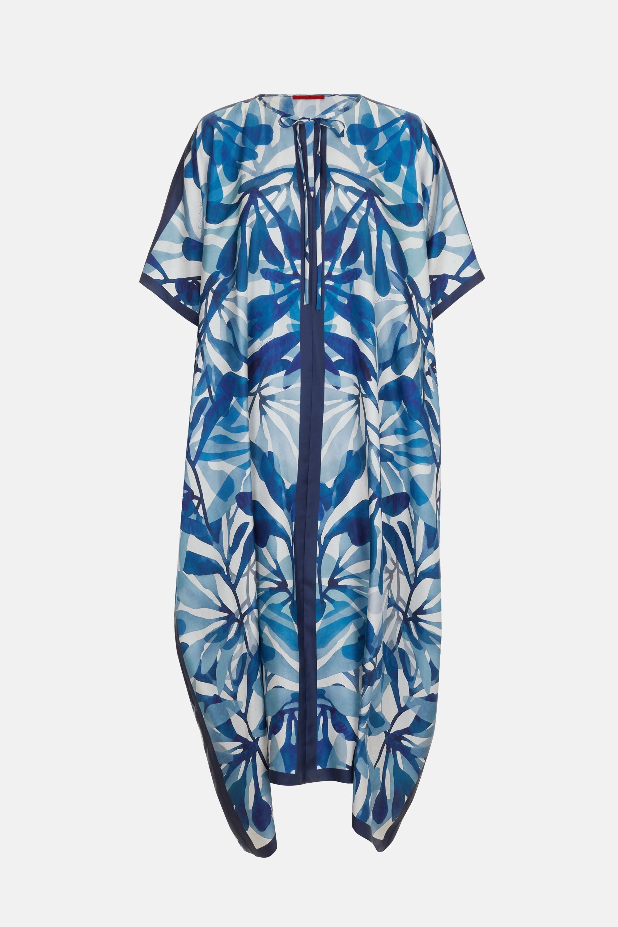 Seaflora Print Silk Twill Kaftan Dress blue/ecru - CH Carolina Herrera  United States